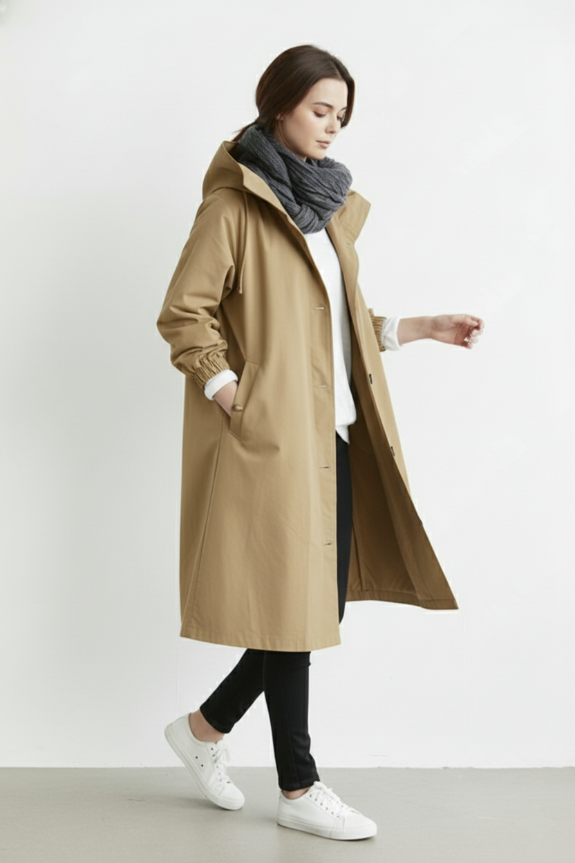 Norvo | Vind- og Vanntett Trenchcoat for Kvinner – Med Hette for Høst & Vinter