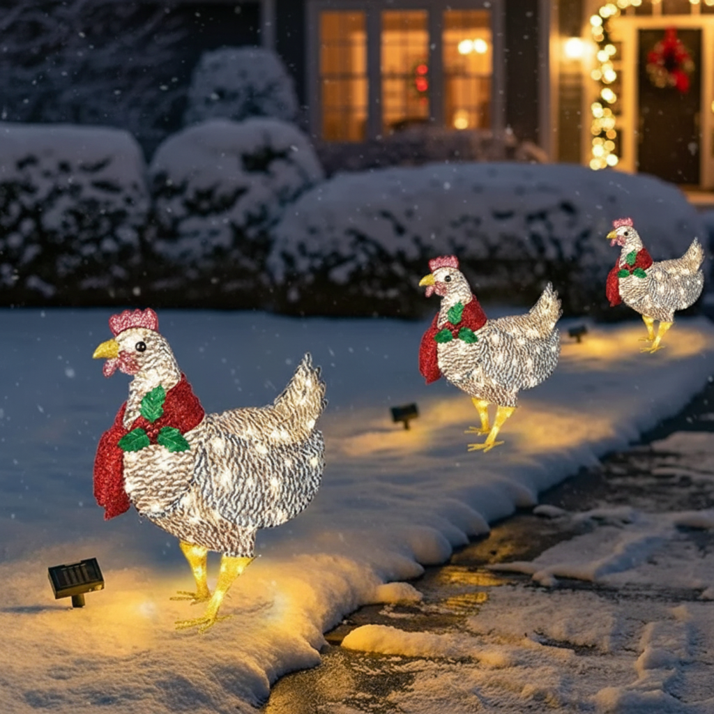 Norvo | WinterHen LED Høne med Skjerf – Værbestandig Juledekorasjon Utendørs