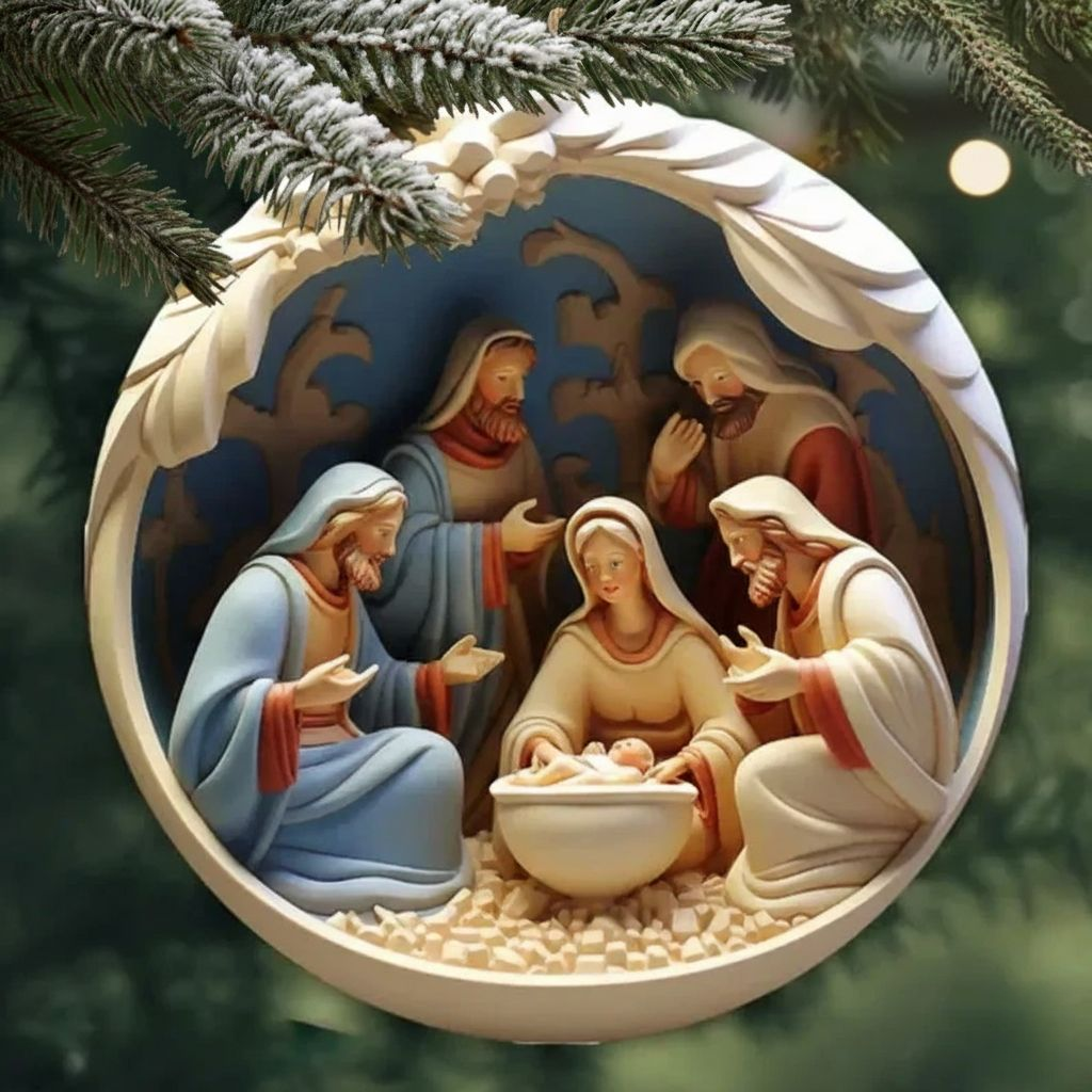 Norvo | Eksklusiv Krybbescene Julepynt i Keramikk – Religiøst Ornament