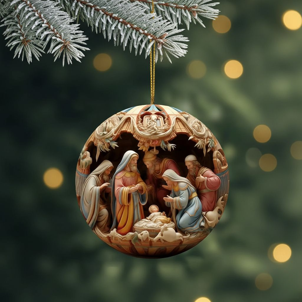 Norvo | Eksklusiv Krybbescene Julepynt i Keramikk – Religiøst Ornament