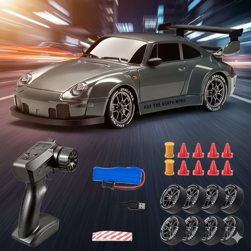 Norvo | RACEREDGE RC Driftbil – 1:24 Skala, 4WD & LED-hjul (Oppladbar)