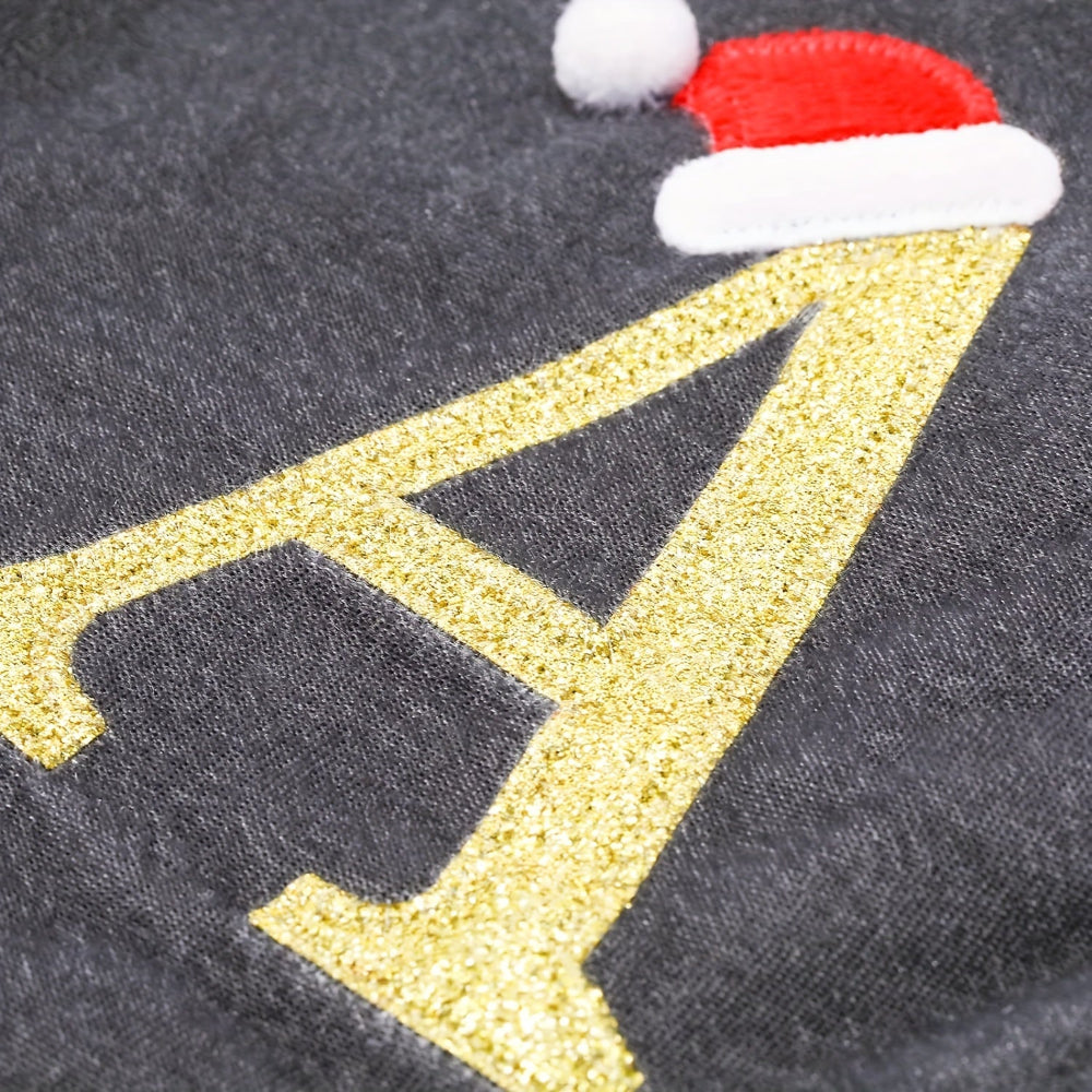 Norvo | Personlig Fløyelsjulestrømpe med Monogram – Moderne Grå Design