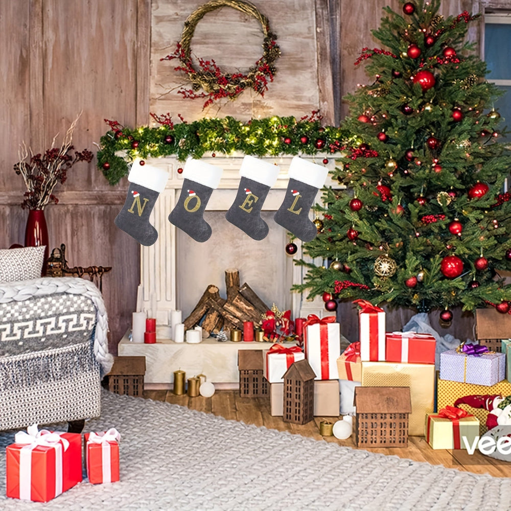 Norvo | Personlig Fløyelsjulestrømpe med Monogram – Moderne Grå Design