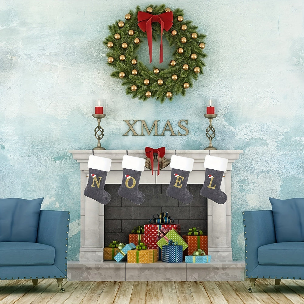 Norvo | Personlig Fløyelsjulestrømpe med Monogram – Moderne Grå Design