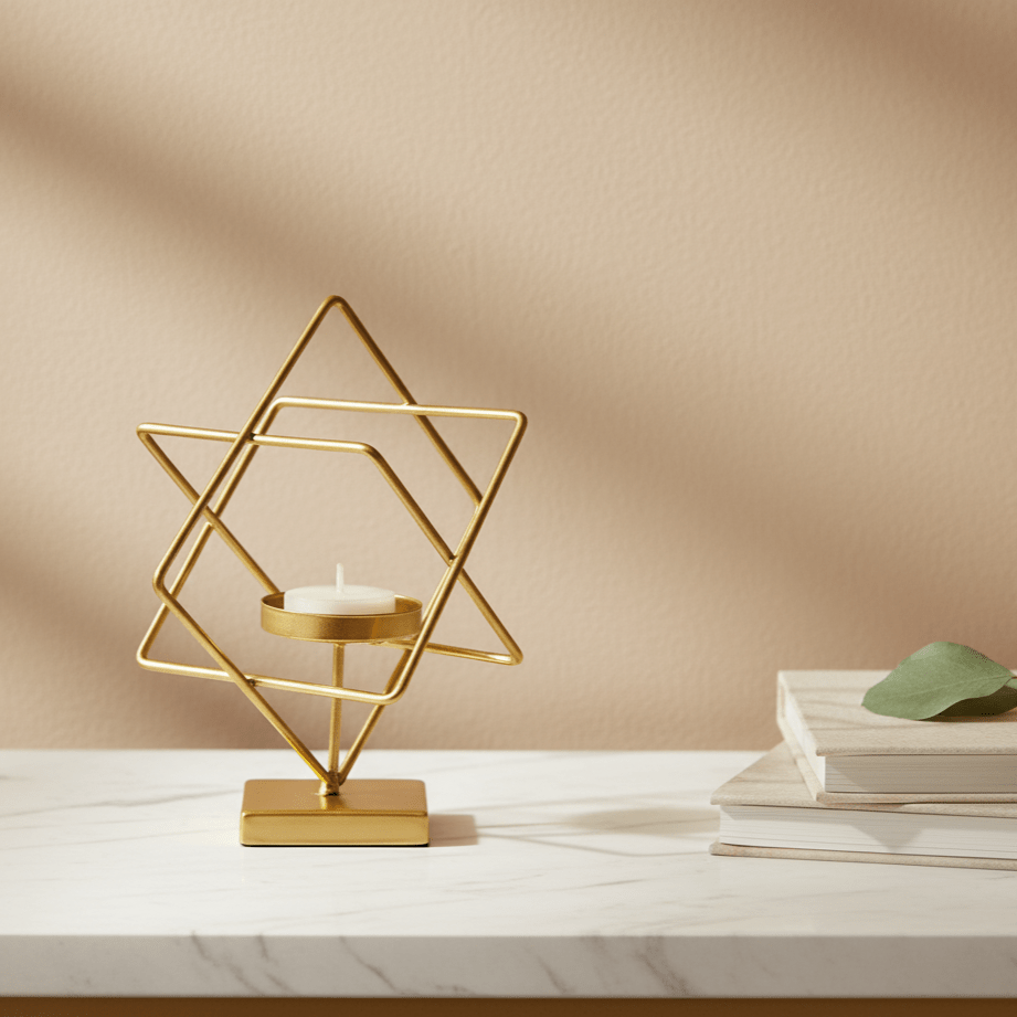 Norvo | Aurelios Golden Candle Holder | Elegant Metal Candle Stand for Living and Dining Table Decoration