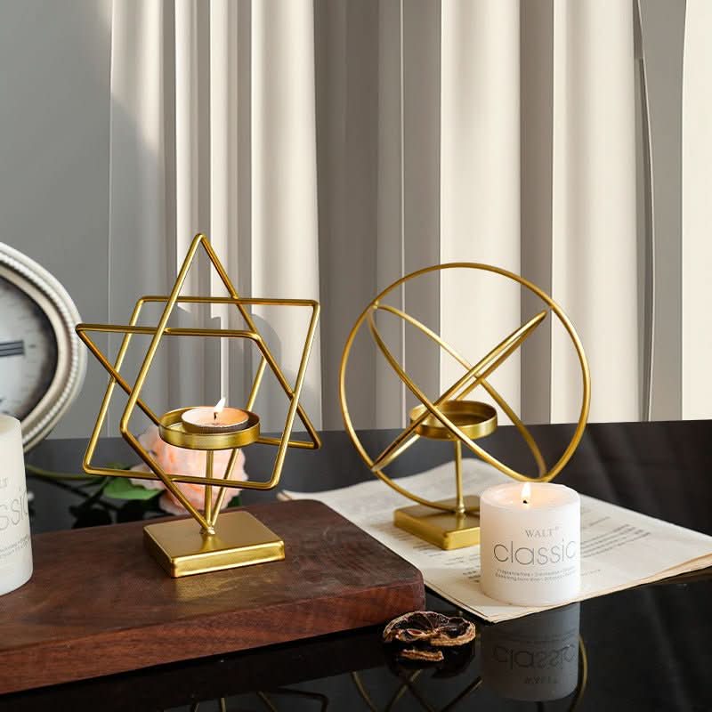 Norvo | Aurelios Golden Candle Holder | Elegant Metal Candle Stand for Living and Dining Table Decoration