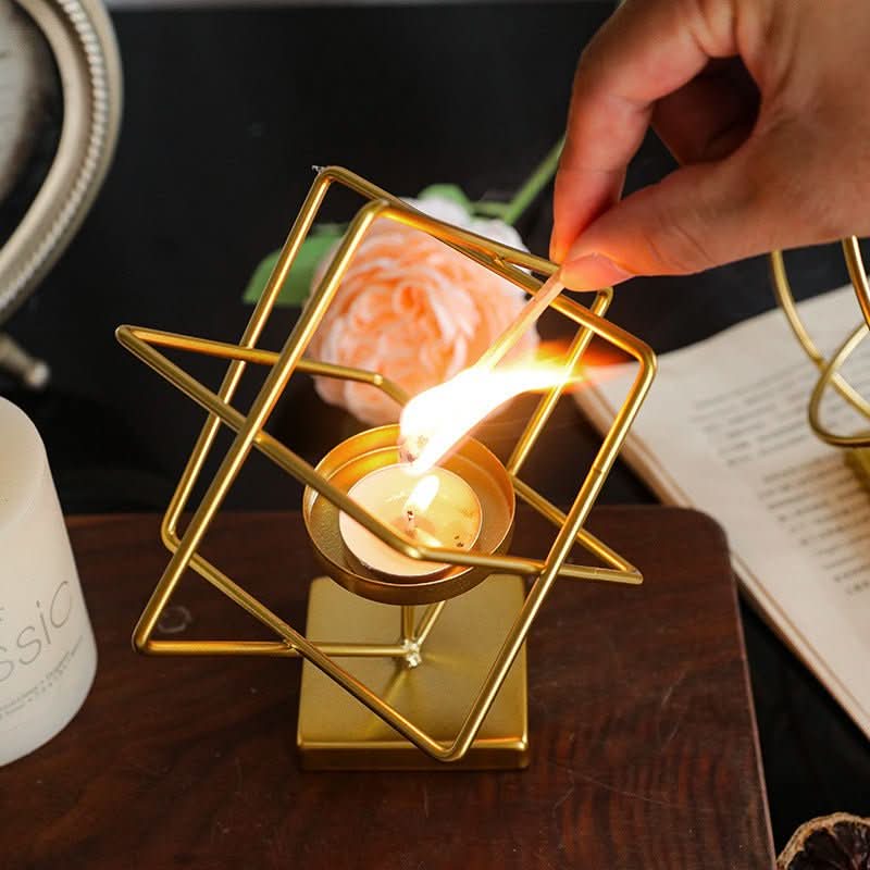 Norvo | Aurelios Golden Candle Holder | Elegant Metal Candle Stand for Living and Dining Table Decoration
