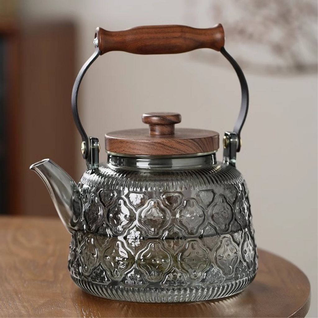 Norvo | Zoie Glass Tekanne med Infuser – Varmeresistent 1000ml Borosilikatkjele med Trehåndtak