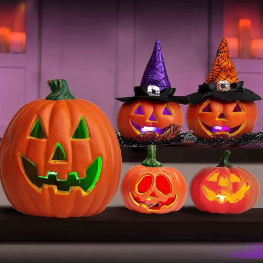 Norvo | Spooky Jack O'Lantern Set – Lysende Batteri Halloween Gresskar Dekor