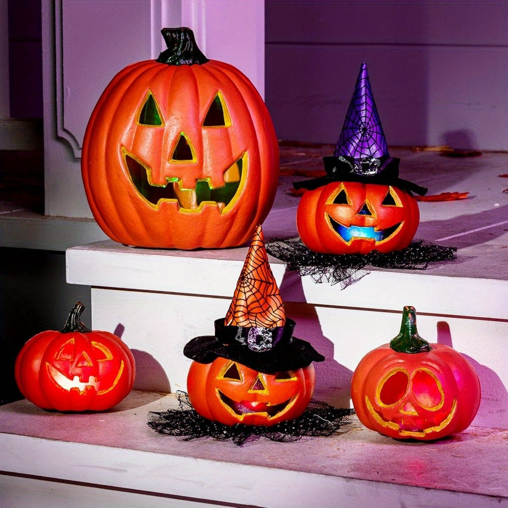 Norvo | Spooky Jack O'Lantern Set – Lysende Batteri Halloween Gresskar Dekor