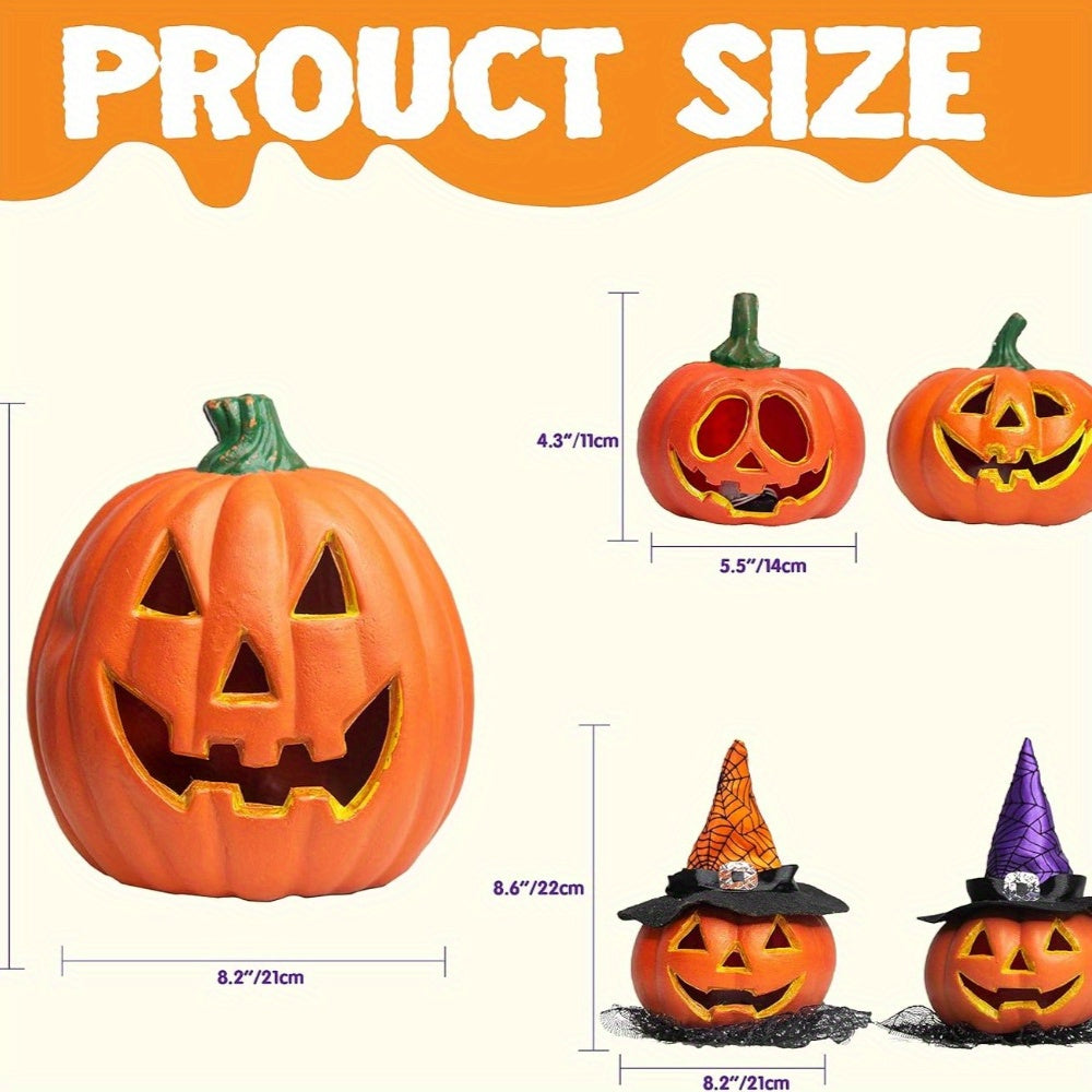 Norvo | Spooky Jack O'Lantern Set – Lysende Batteri Halloween Gresskar Dekor