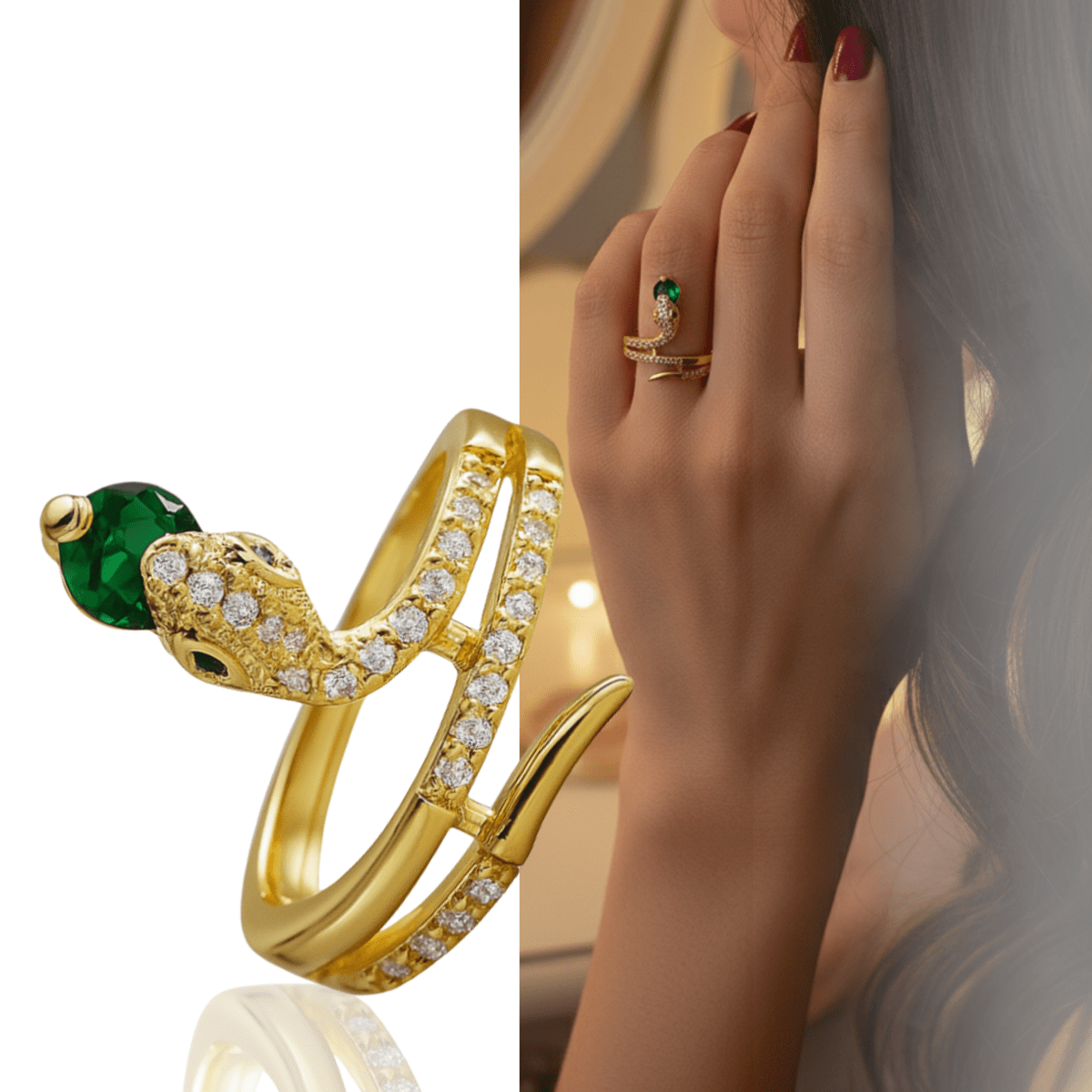 Norvo | Stål slange ring med glitrende zirkonia steiner