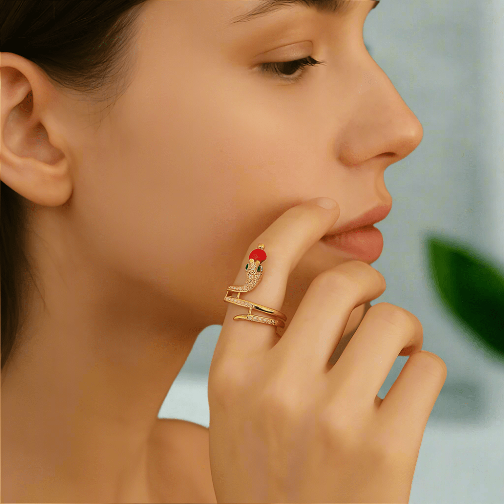 Norvo | Stål slange ring med glitrende zirkonia steiner