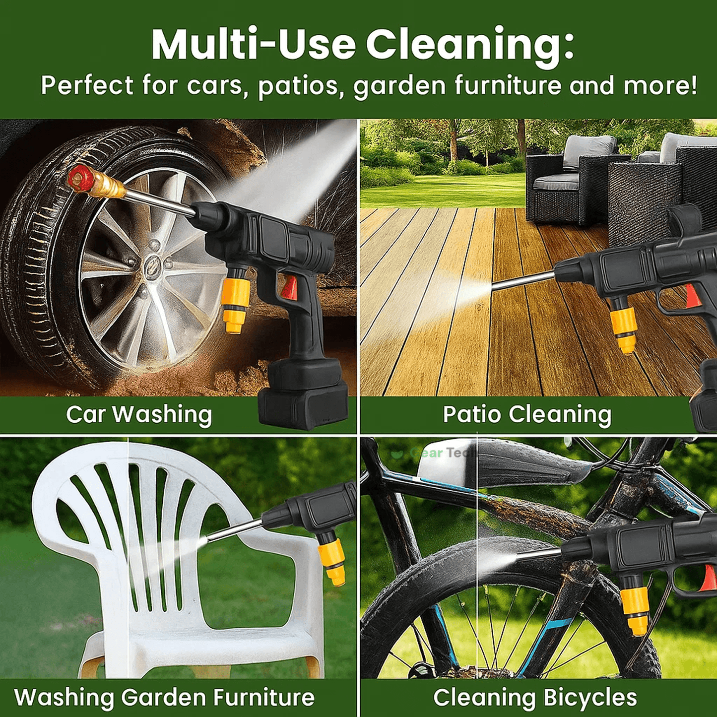 Norvo | Trådløs Bærbar Høytrykk Sprayvannpistol Sett | Ideell for Rengjøring av Biler, Terrasser & Hagemøbler