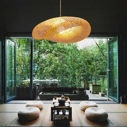 GarduruBamboo Pendellampe | Naturlig Pendellampe | Håndlaget Belysning for Stue & Spisestue