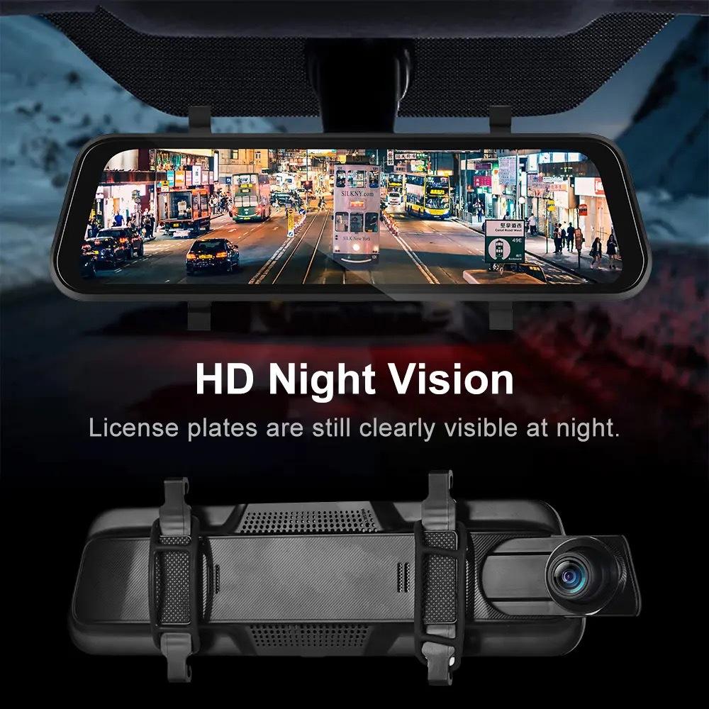 Norvo | VisionMirror Pro – Ultra HD Speil Dash Cam med Trådløs CarPlay & Android Auto
