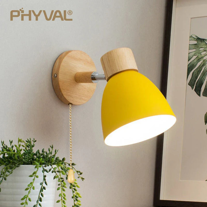 Norvo | LumoNord Macaron Vegglampe | Tre & Metall | 90° Svingbart Lyskildehode | Skandinavisk Design | E27 Sokkel (uten pære)