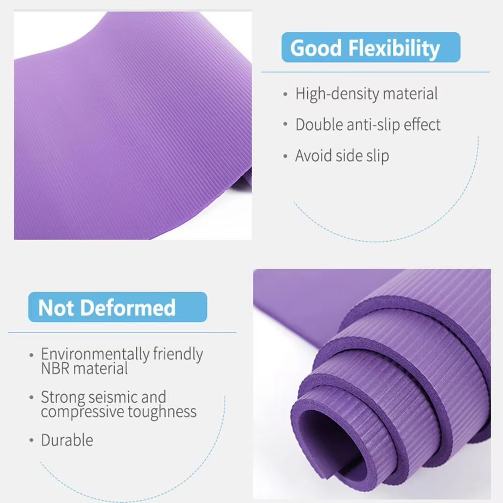 Norvo | Ekstra tykk NBR yogamatte med posisjonslinje, sklisikker pute for fitness, pilates og trening