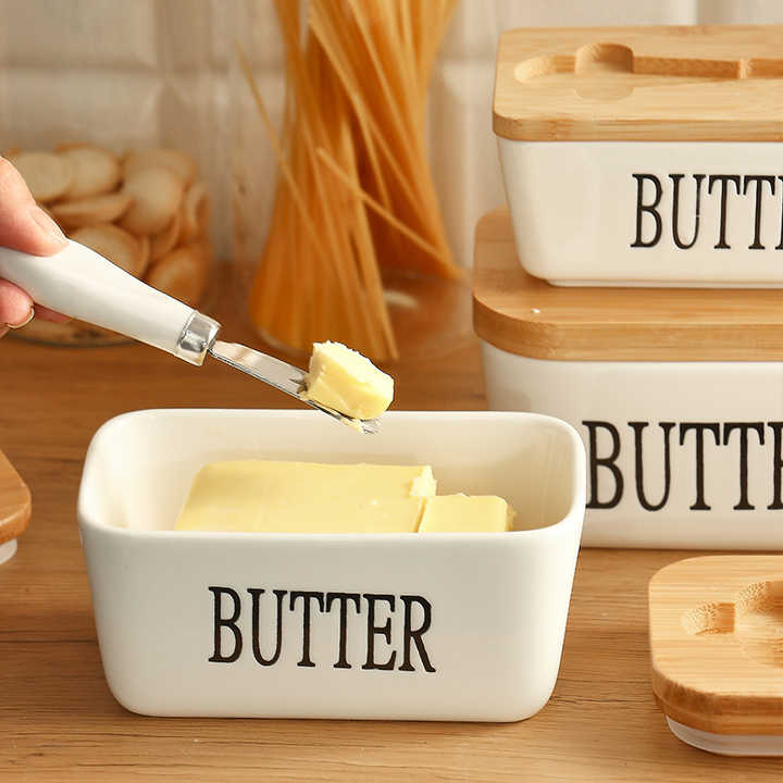 Norvo | Rektangulær keramisk smørfat forseglet oppbevaringsbeholder western ostekanne smørglass for oppbevaring for restaurant 15x8,5 cm