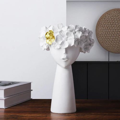 Norvo | Nordisk Jente Hode Blomst Harpiks Vase Statue Blomst Blomster Vaser for Kontor Skrivbord Tørkede Blomster Ornamenter Dekor Beholder