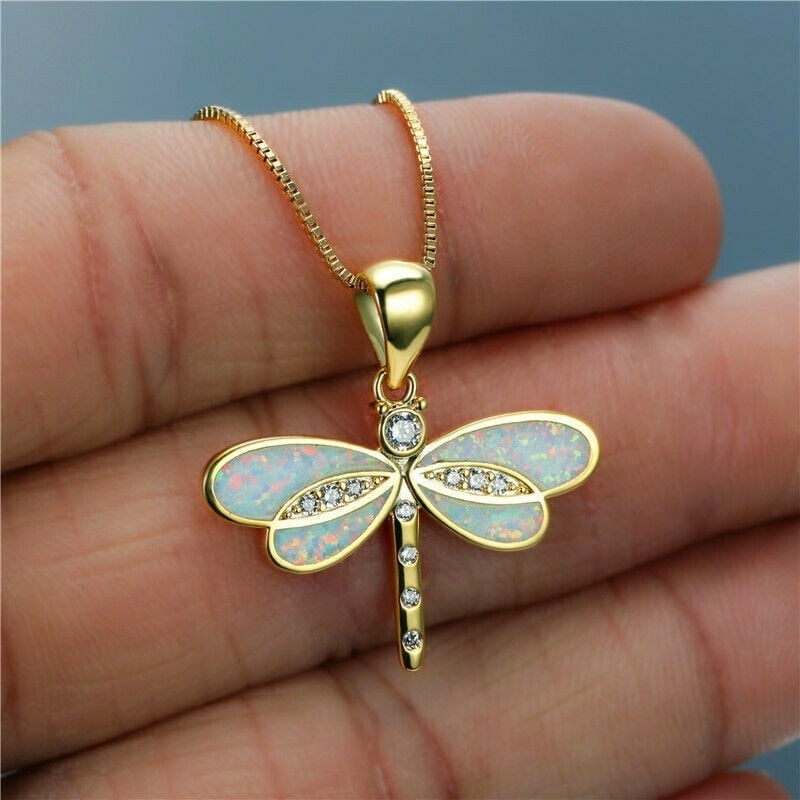 Norvo | Dragonfly Gold Necklace With Opal - Aurielle