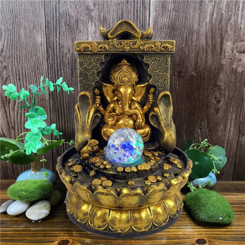Norvo | Fantastisk Ganesha Statue med LED Indre Vannkilde