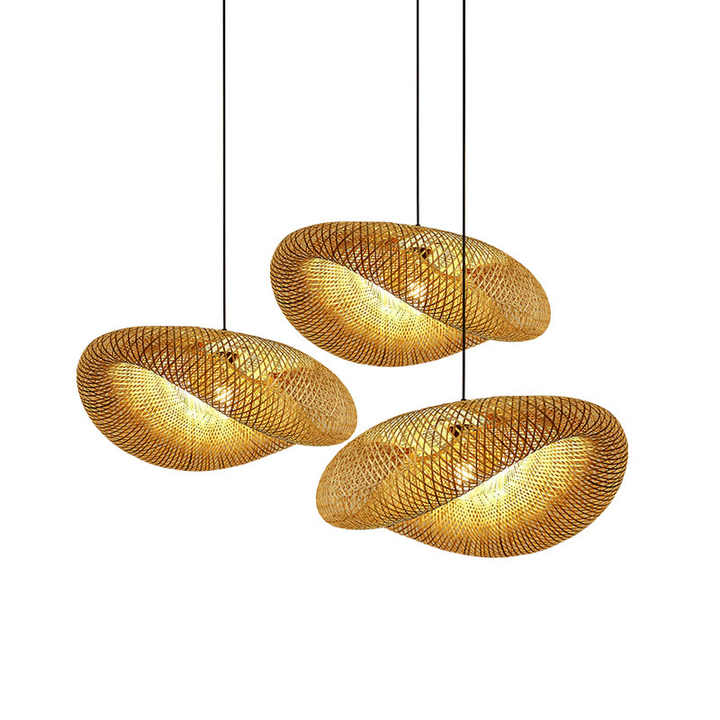 GarduruBamboo Pendellampe | Naturlig Pendellampe | Håndlaget Belysning for Stue & Spisestue