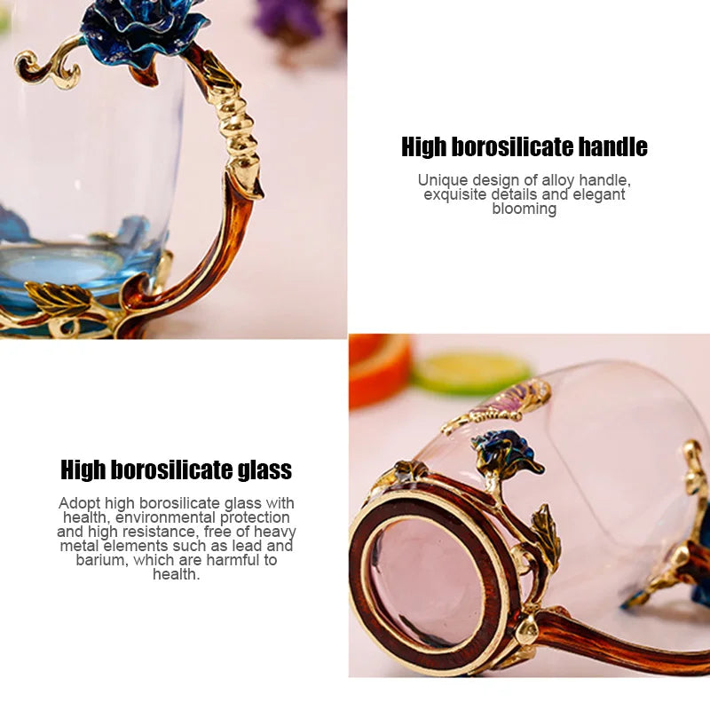 Norvo | Håndlagde emaljekopper Rose-Glass tekrus med stålskje Luksus unike gaver til bryllup, Valentinsdag, bursdagsgaver