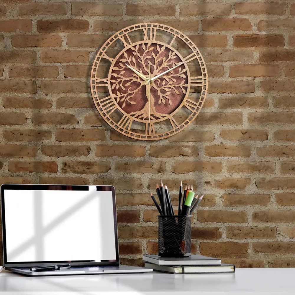 Norvo | WoodArt | Rustikk veggklokke laget av tre i vintage stil