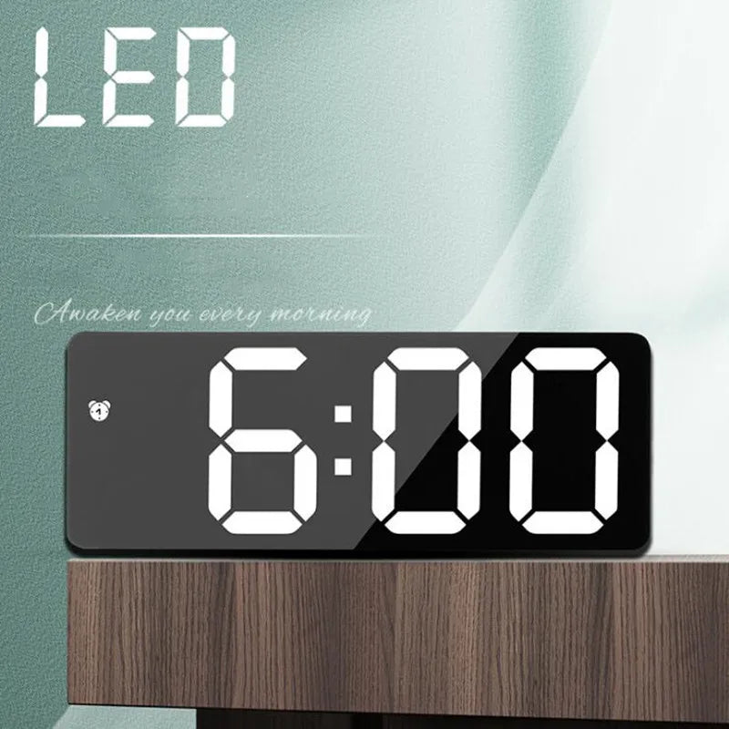 Norvo | Akryl/Speil Digital Vekkerklokke - Talekontroll, batteridrevet bordklokke med slumrefunksjon & nattmodus - 12/24H LED Elektroniske Klokker