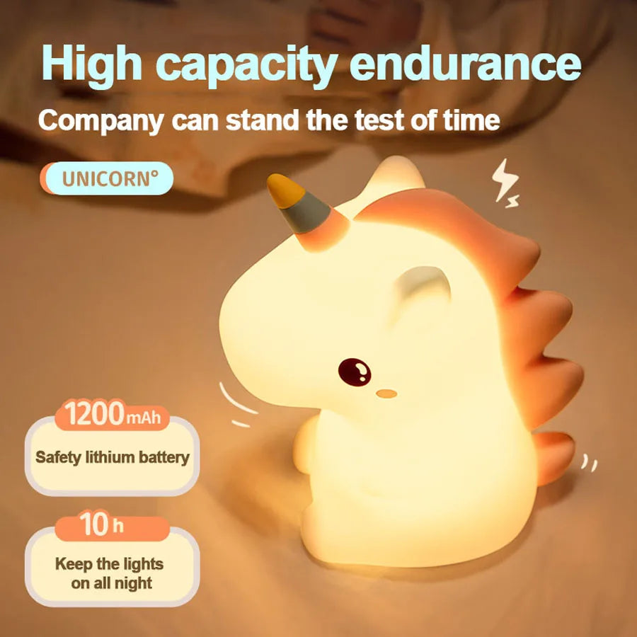 Norvo | DreamiCorn LED Nattlys Enhjørning | Myk Silikon & USB Oppladbar | Berøringskontroll & 2 Lysstyrkenivåer | Barnerom & Gaveidé