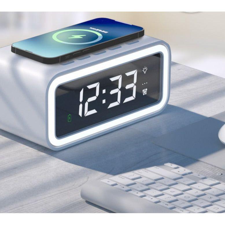 Norvo | MultiTime 2-i-1 Digital Vekkerklokke med Trådløs Qi Lading – LED Display & Snooze Funksjon