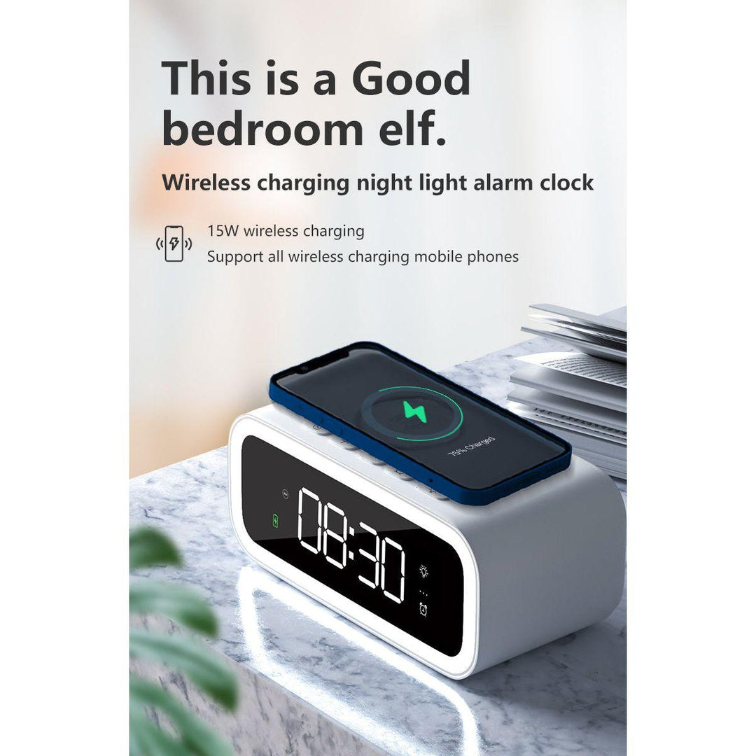Norvo | MultiTime 2-i-1 Digital Vekkerklokke med Trådløs Qi Lading – LED Display & Snooze Funksjon