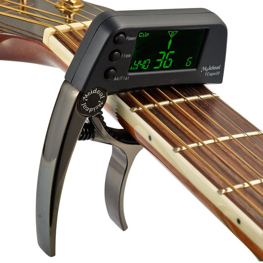 Norvo | Capo & Tuner "TuneGrip" – 2-i-1 gitar tilbehør med LCD-skjerm