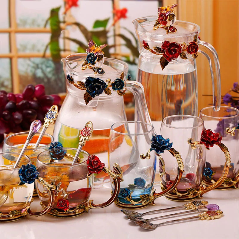 Norvo | Håndlagde emaljekopper Rose-Glass tekrus med stålskje Luksus unike gaver til bryllup, Valentinsdag, bursdagsgaver