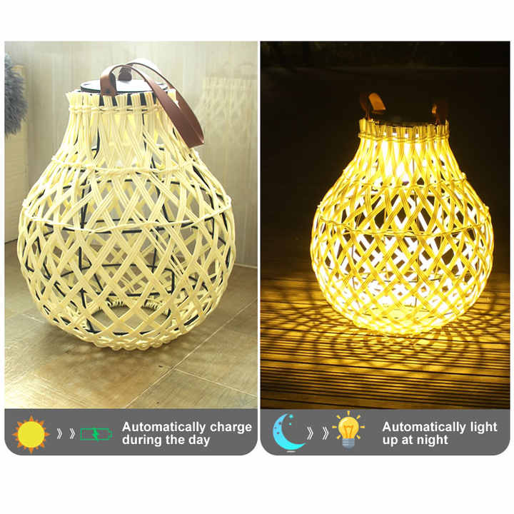 Norvo | Solr LED Rattanlampe – Stor utendørs belysning i oval design for hage og terrasse