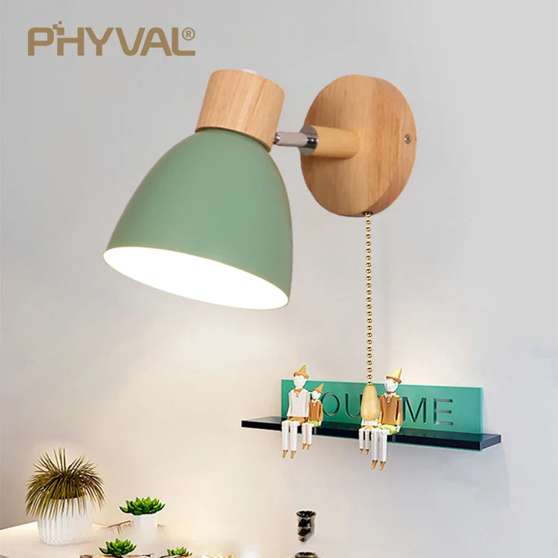 Norvo | LumoNord Macaron Vegglampe | Tre & Metall | 90° Svingbart Lyskildehode | Skandinavisk Design | E27 Sokkel (uten pære)