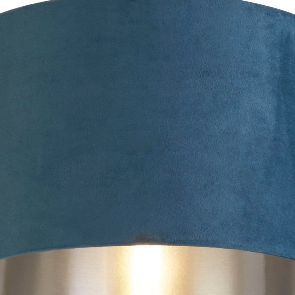 Norvo | Teal Blue Velvet Vintage Easy Fit Trommeskjerm med Sølvinteriør 28cm