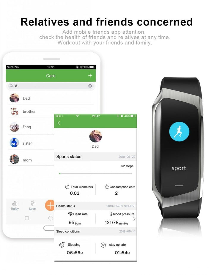 Norvo | Fitband Smartklokke Vanntett Blodtrykk Oksygen Pulsmonitor Sport Armbånd