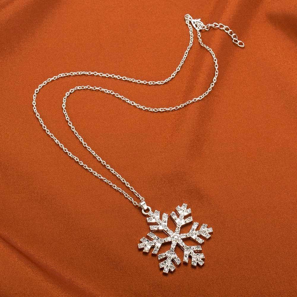 Norvo | Luksus Skinnende Rhinestone Snøfnugg Halskjede Pendler Kjede Lang
