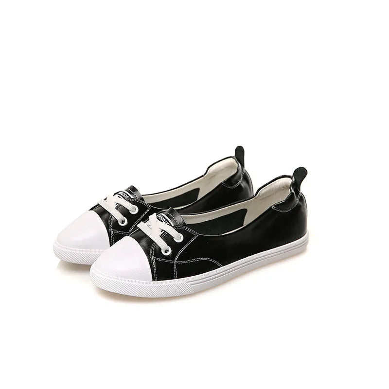 Norvo | 100% Ekte Lær Sko Kvinner Flate Casual Sko Myk Ku skinn Hvite Flats