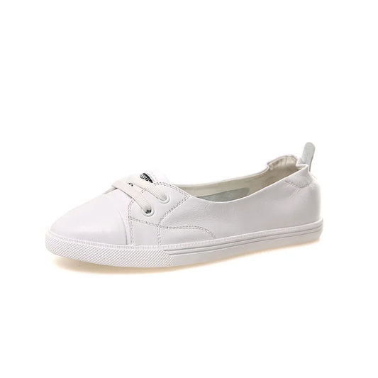 Norvo | 100% Ekte Lær Sko Kvinner Flate Casual Sko Myk Ku skinn Hvite Flats