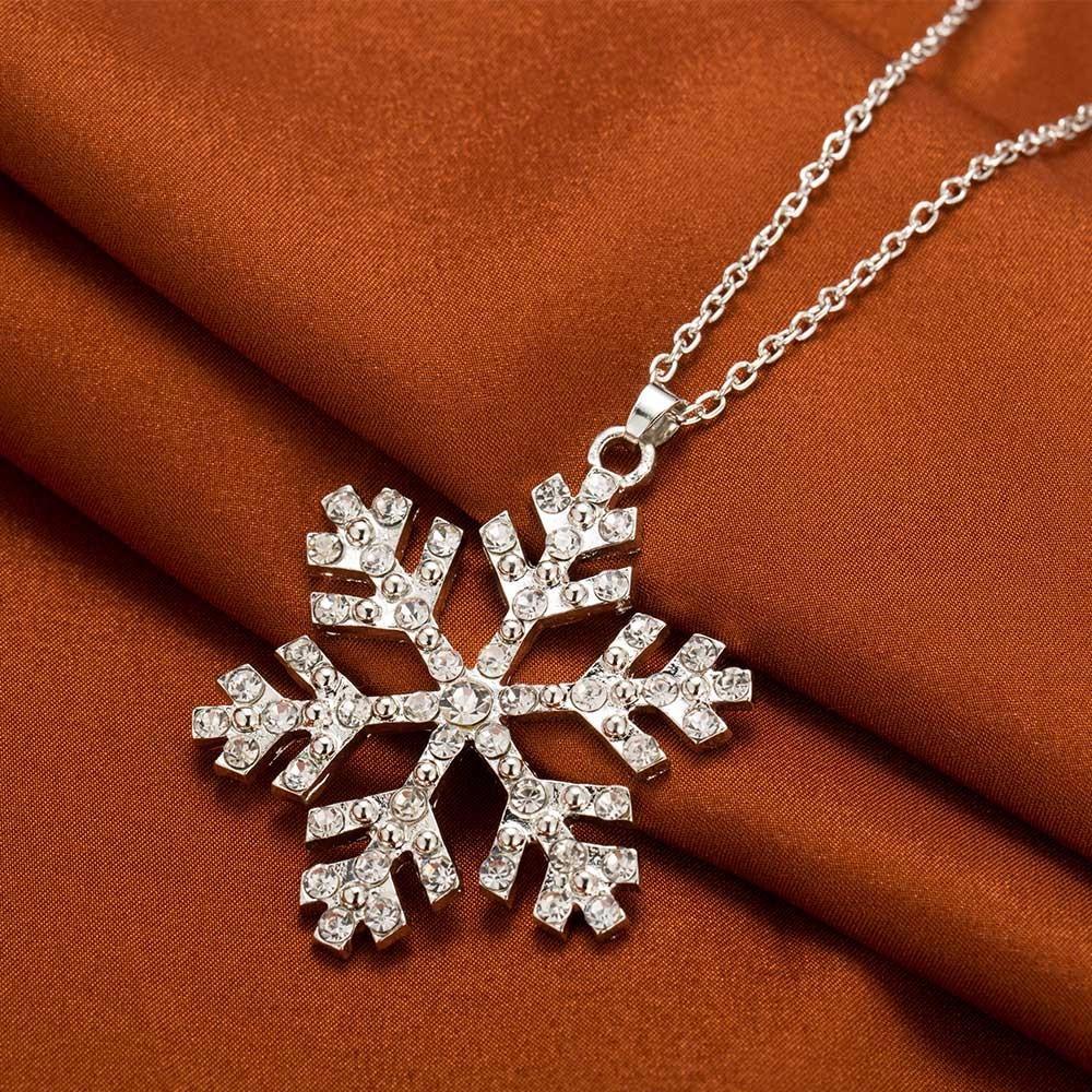 Norvo | Luksus Skinnende Rhinestone Snøfnugg Halskjede Pendler Kjede Lang