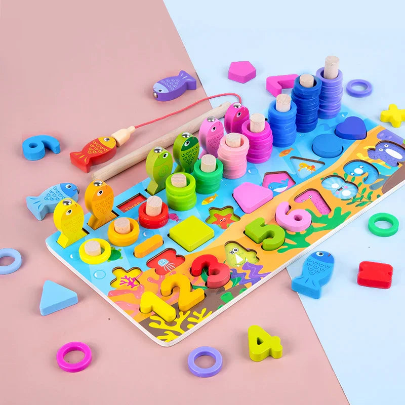 Norvo | EcoToys NumPuzzle | Lære å telle med moro - Tre Montessori tallpuzzle & fiske spill