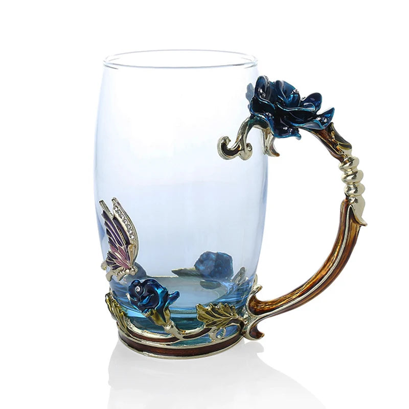 Norvo | Håndlagde emaljekopper Rose-Glass tekrus med stålskje Luksus unike gaver til bryllup, Valentinsdag, bursdagsgaver