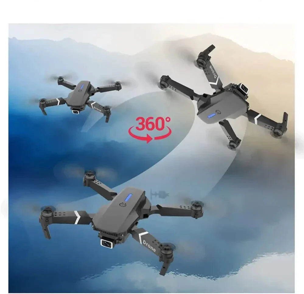 Norvo- E88 Pro Drone 4k HD Dobbel Kamera RC VR 3D Lang Batterilevetid Flygebane FPV Mini Drone