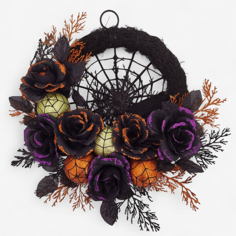Norvo | Edderkoppnett Halloween Krans – Dekorativ Innendørs Krans for Dører og Vegger