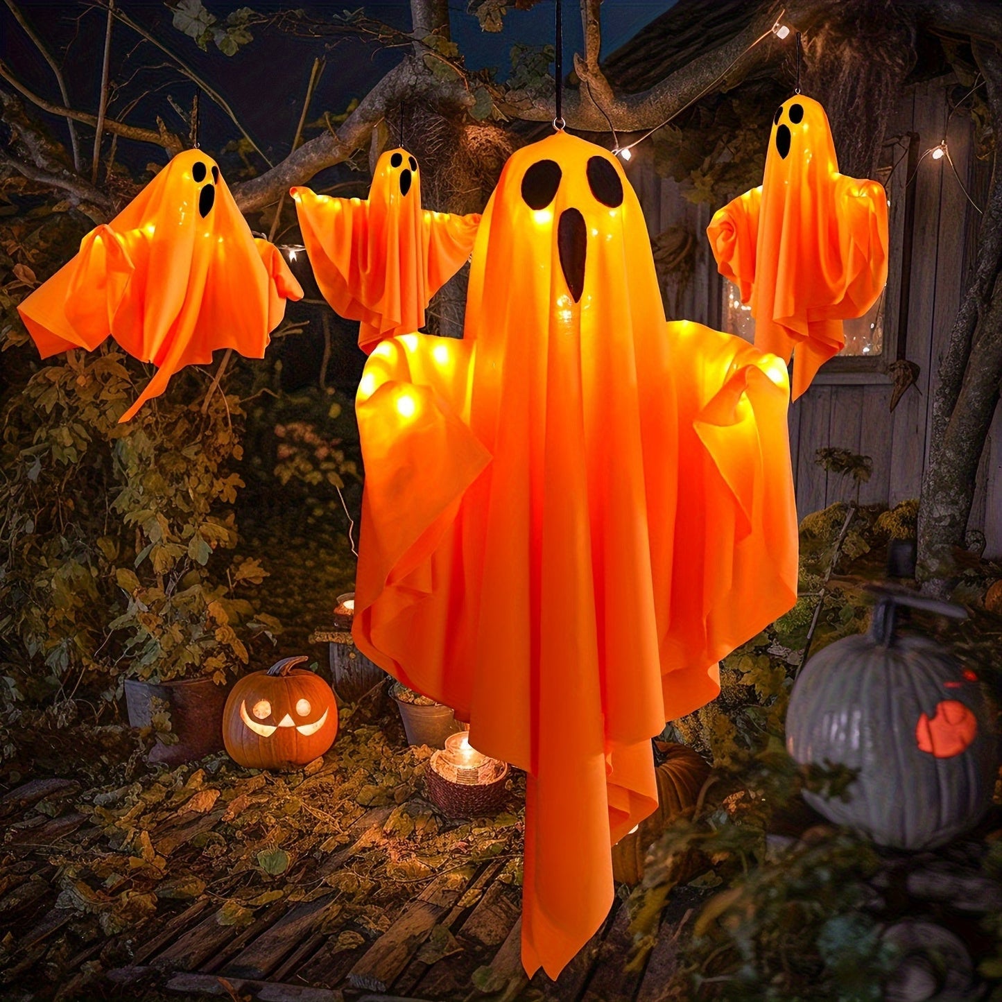 Norvo | Spooky Halloween Tofabrik Gespenst Hengelys for Festdekor