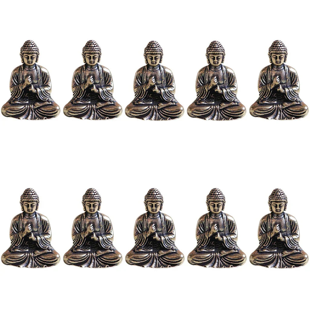 Norvo | 10 deler mini messing sitte Buddha statue figur for reise buddhisme tilbedelse hjem kontor skrivebordsdekorasjon