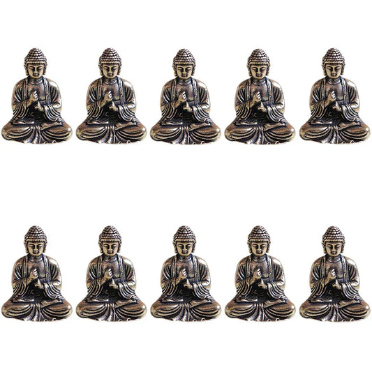 Norvo | 10 deler mini messing sitte Buddha statue figur for reise buddhisme tilbedelse hjem kontor skrivebordsdekorasjon